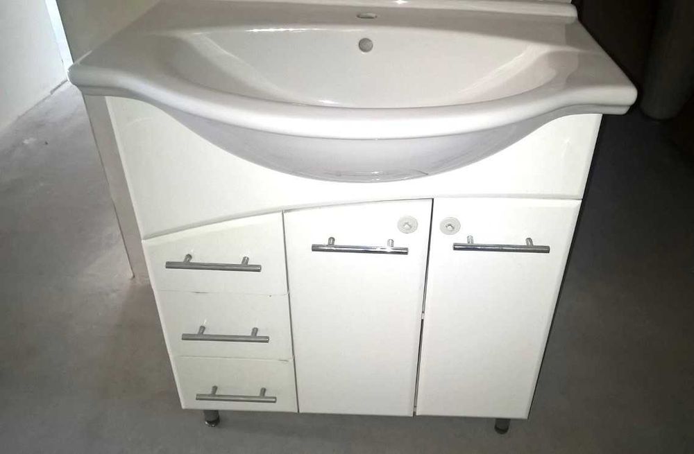 SZAFKA ŁAZIENKOWA - biała, błyszcząca + DUŻY ZLEW