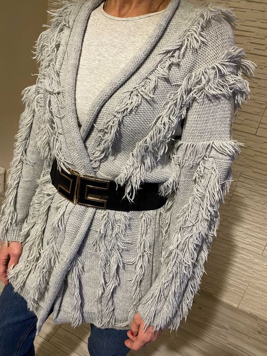 Andżela kardigan frędzle boho sweterek szary Uni