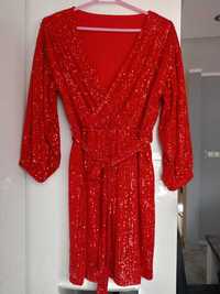 Sukienka czerwona z cekinami na podszewce