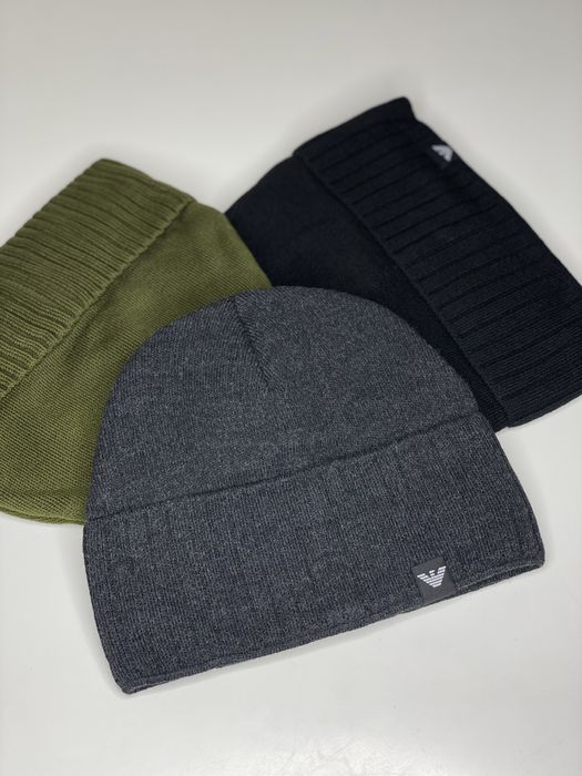 Мужская спортивная шапка зимняя Armani темно серая/графит утепленная