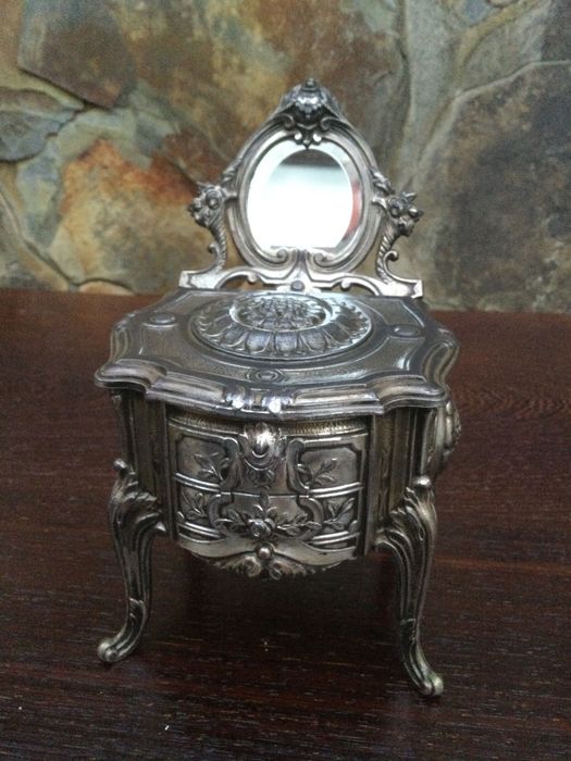 Caixa Guarda jóias Espelho Biselado Arte Nova França Marcado