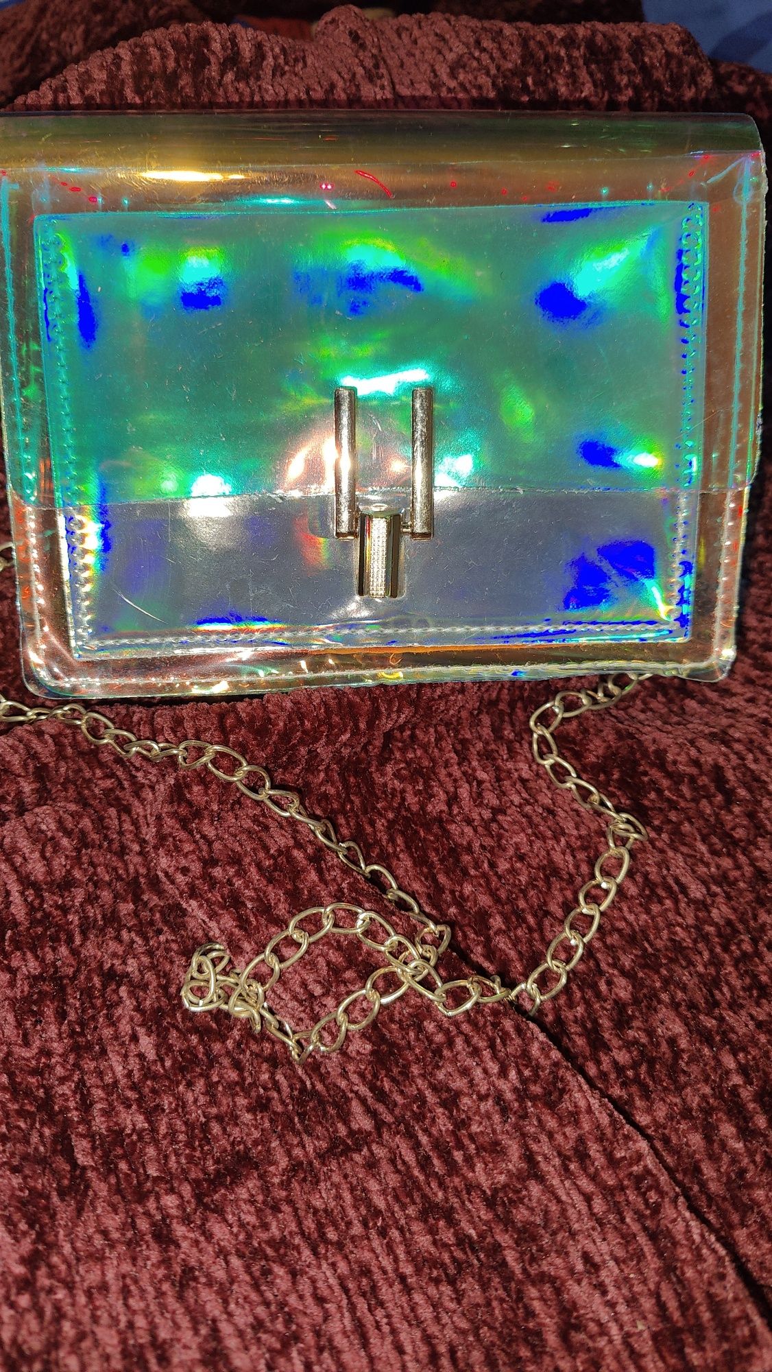 Жіноча голографічна прозора сумочка на ланцюжку клатч прозорий срібний