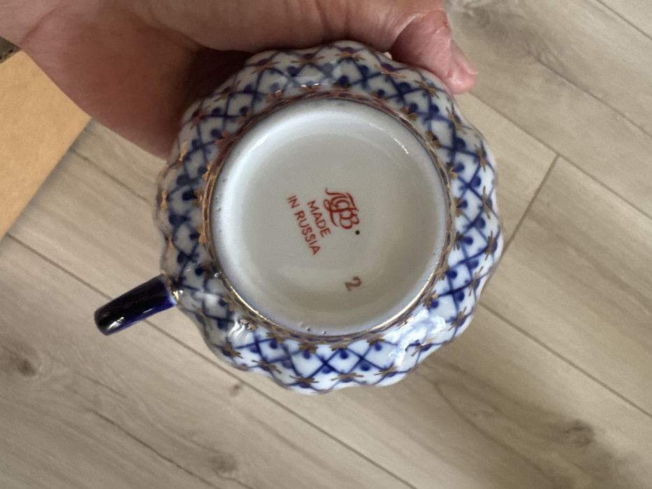 Duża filiżanka Lomonosov siatka Kobaltowa Rosyjska porcelana