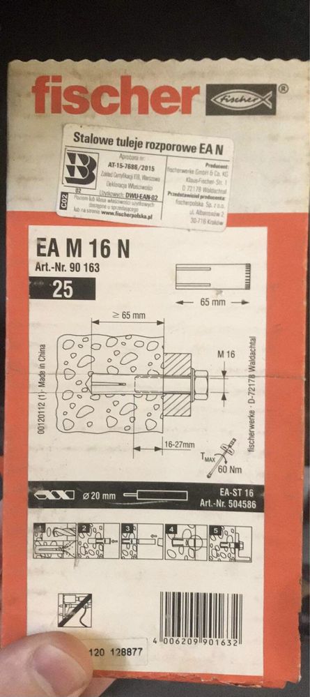 FISCHER Kotwa Tuleja Wbijana  STALOWA M16 25 SZT