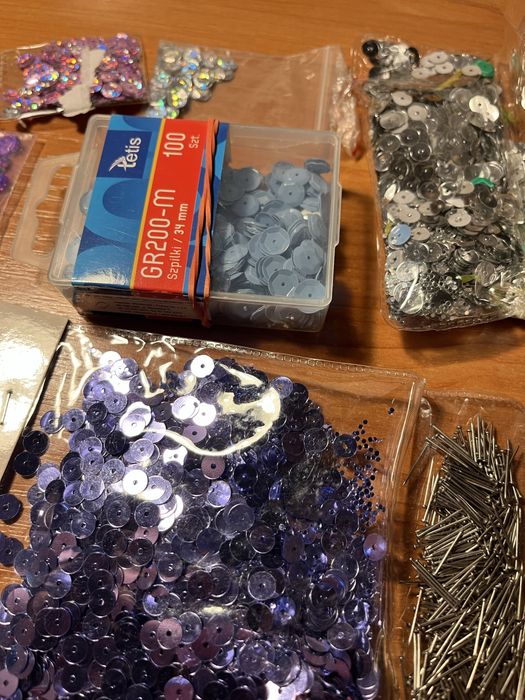 Cekiny niebieski, srebrny, fioletowy, różowy