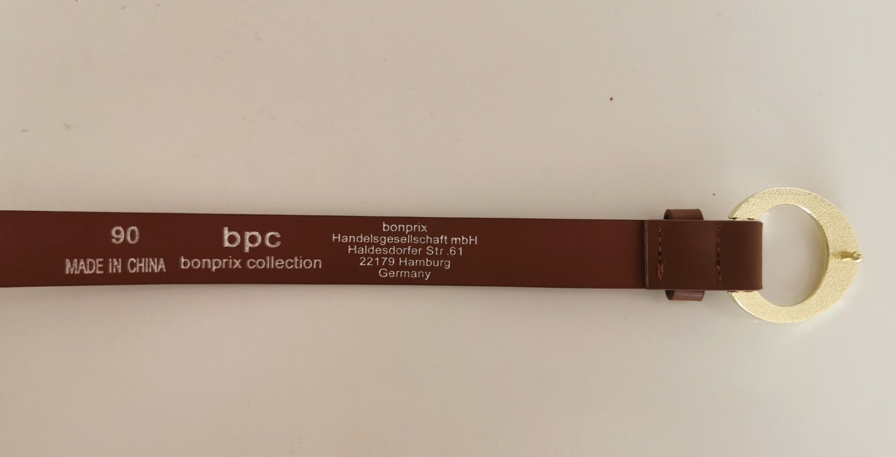 Pasek brązowy złota klamra Bonprix 105 cm