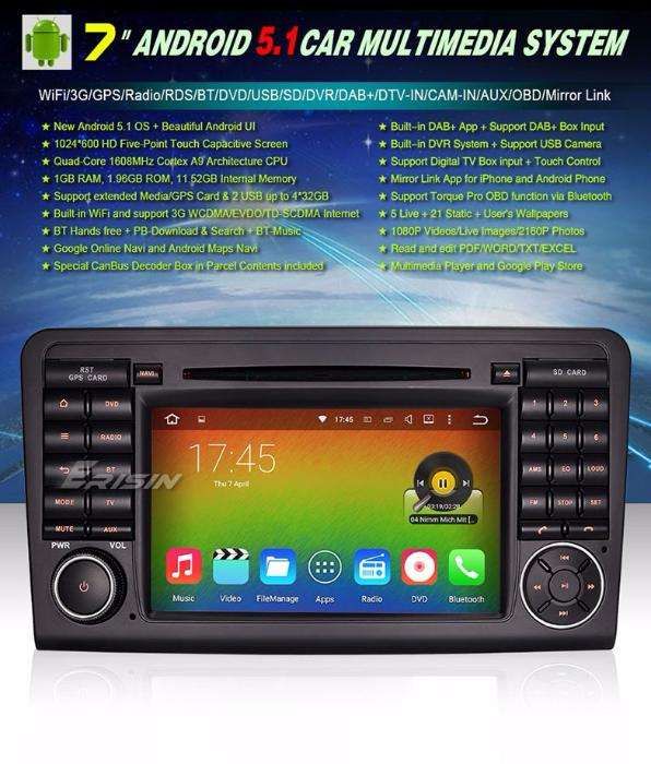 Auto-rádio 2 din android 13 64GB para mercedes ML W164 GL X164