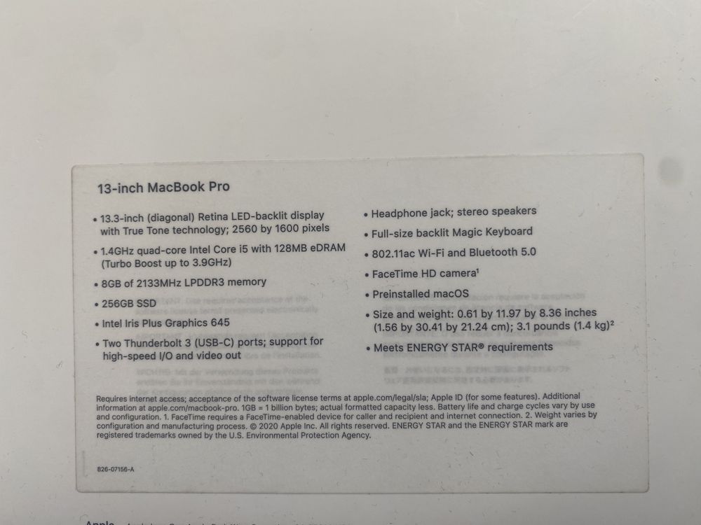 Macbook 13 Pro 2020 i5/8Gb/SSD256
