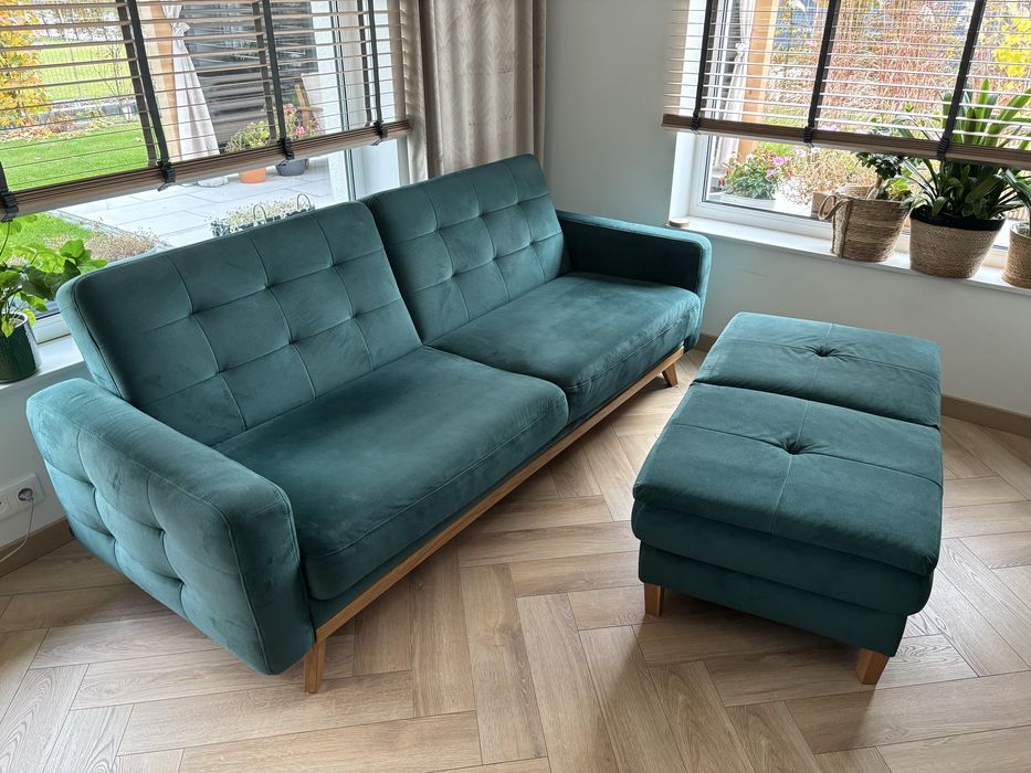 Sofa nappa z pojemnikiem i funkcją spania + podnóżek
