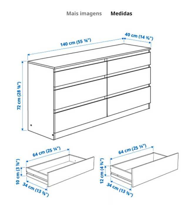 Cômoda IKEA Kullen – Preto Acastanhado – Como Nova