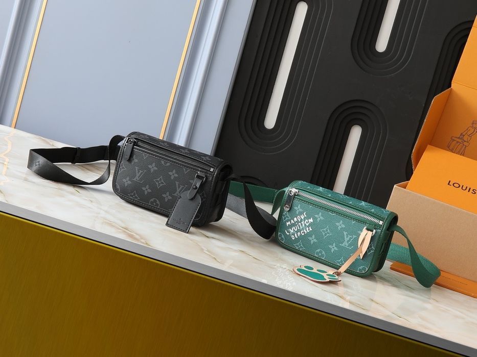 Louis Vuitton сумка мужская унисекс черная зеленая оригинал кожаная
