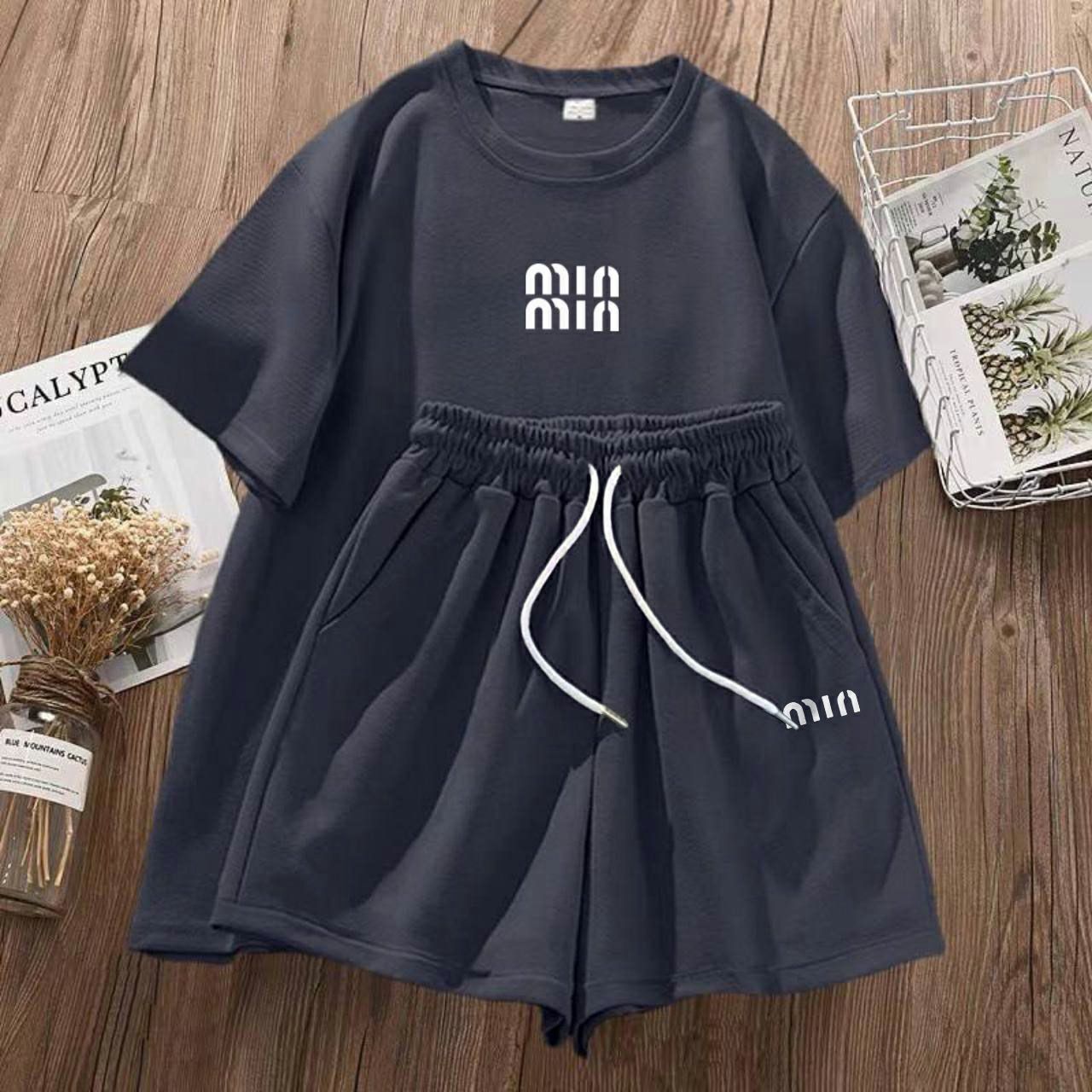 ‼️ Жіночий костюм miu miu: футболка+шорти. Р.42-44, 46-48, 50-62
