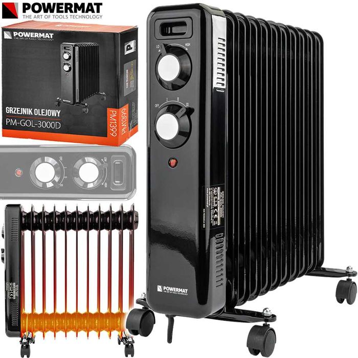POWERMAT Grzejnik Olejowy Elektryczny 2500W Kaloryfer Termostat PM1399