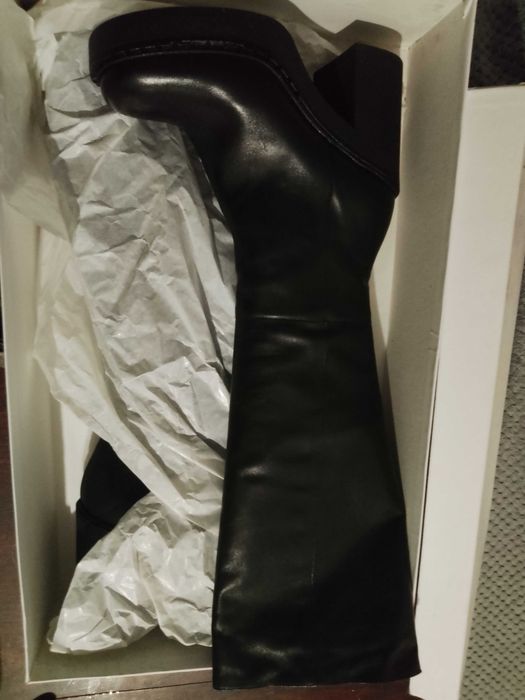 Kozaki skórzane czarne rozm 38 szeroki obcas