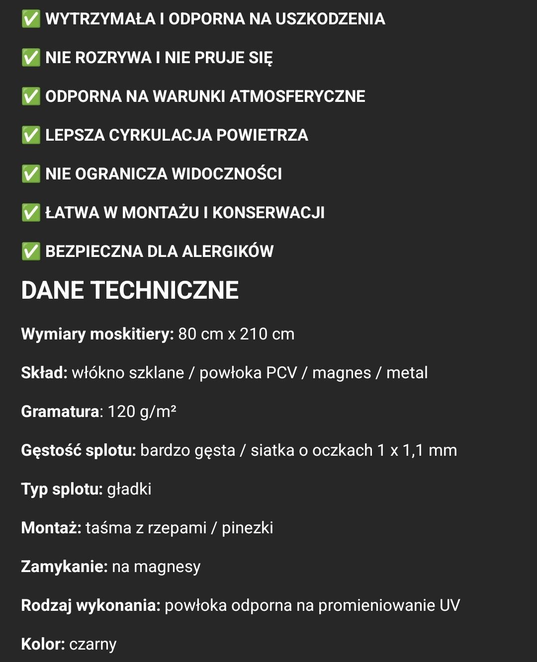 NOWA Moskitiera magnetyczna Netsa, czarna z włókna szklanego 80x210