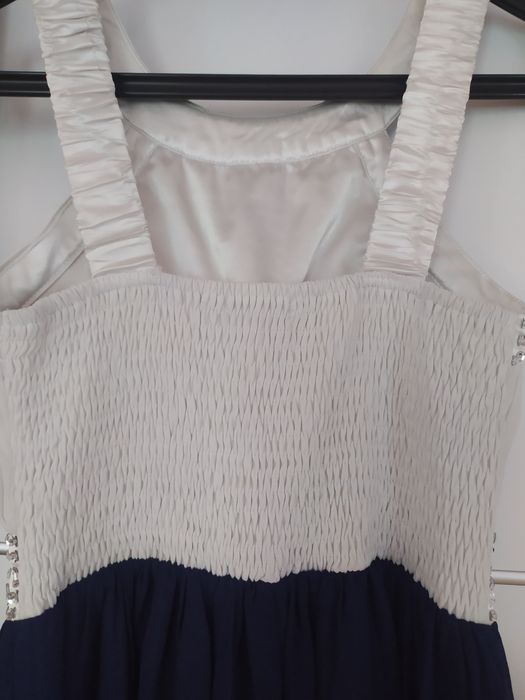 Elegancka Sukienka biała granatowa z cekinami 34/36