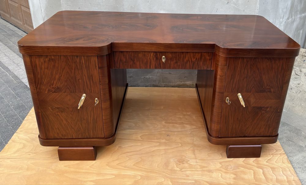 Biurko Orzech 160 Art Deco Dwustronne Zgrabne Antyczne Po Renowacji