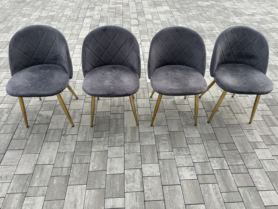 Krzeslo szary welur zlote nogi