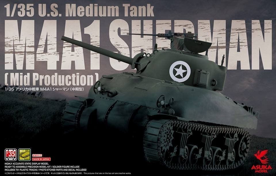 Asuka 35-010 US Medium Tank M4A1 Sherman Mid. 1/35 model do sklejania