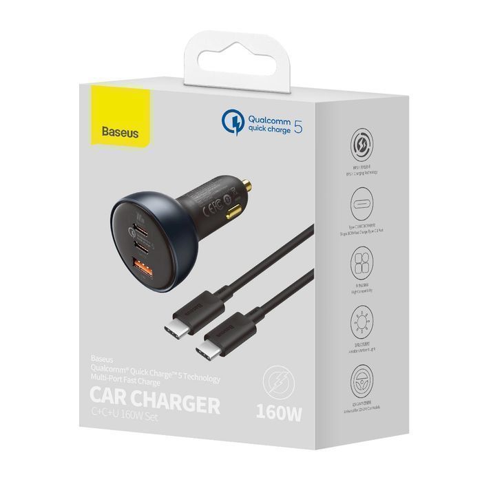 Baseus szybka ładowarka samochodowa USB / USB Typ C 160W PPS QC 5 PD