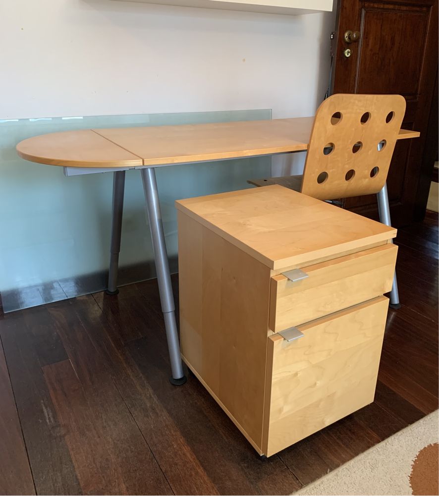 Conjunto secretaria IKEA Galant + cadeira + módulo gavetas