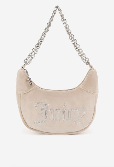 Torebka Juicy Couture mała beżowa welur błyszcząca dżety Kimberly Hobo