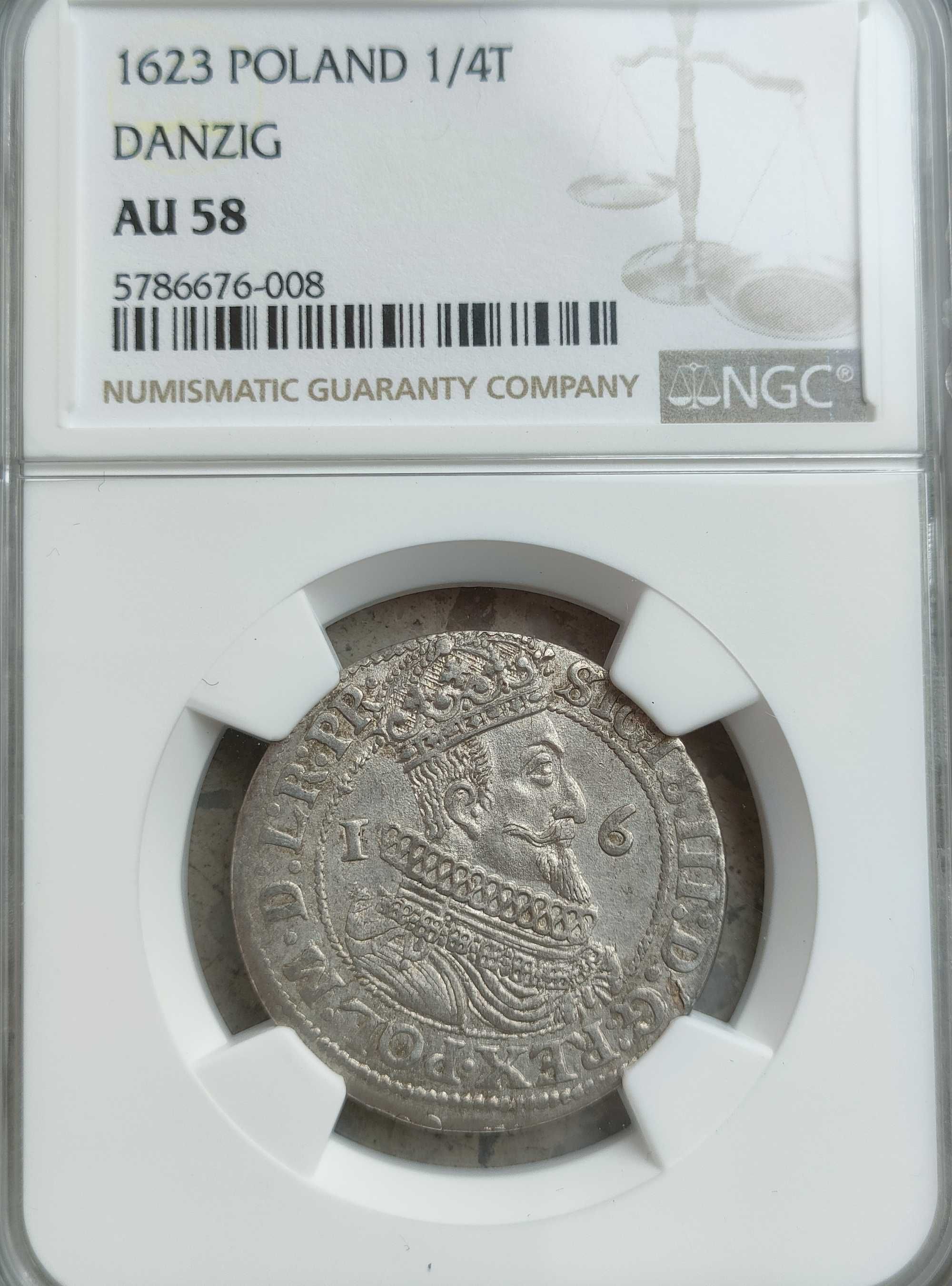 Ort Gdańsk 1623 Zygmunt III Waza NGC piękny stan