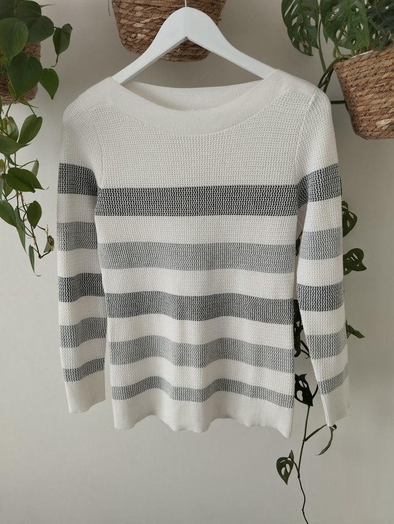 Jesienny sweter w paski, biało szary r.34 XS Market&Spruce
