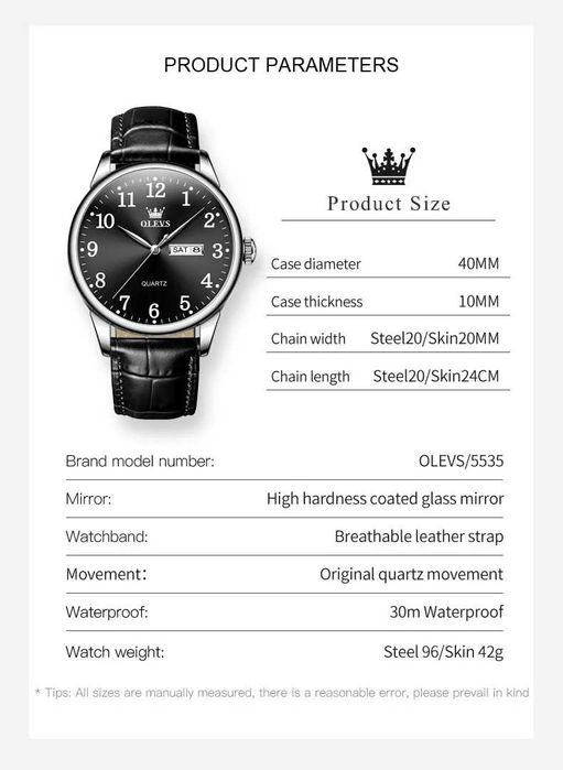 Zegarek męski Olevs garniturowy 40mm klasyczny podwójny datownik