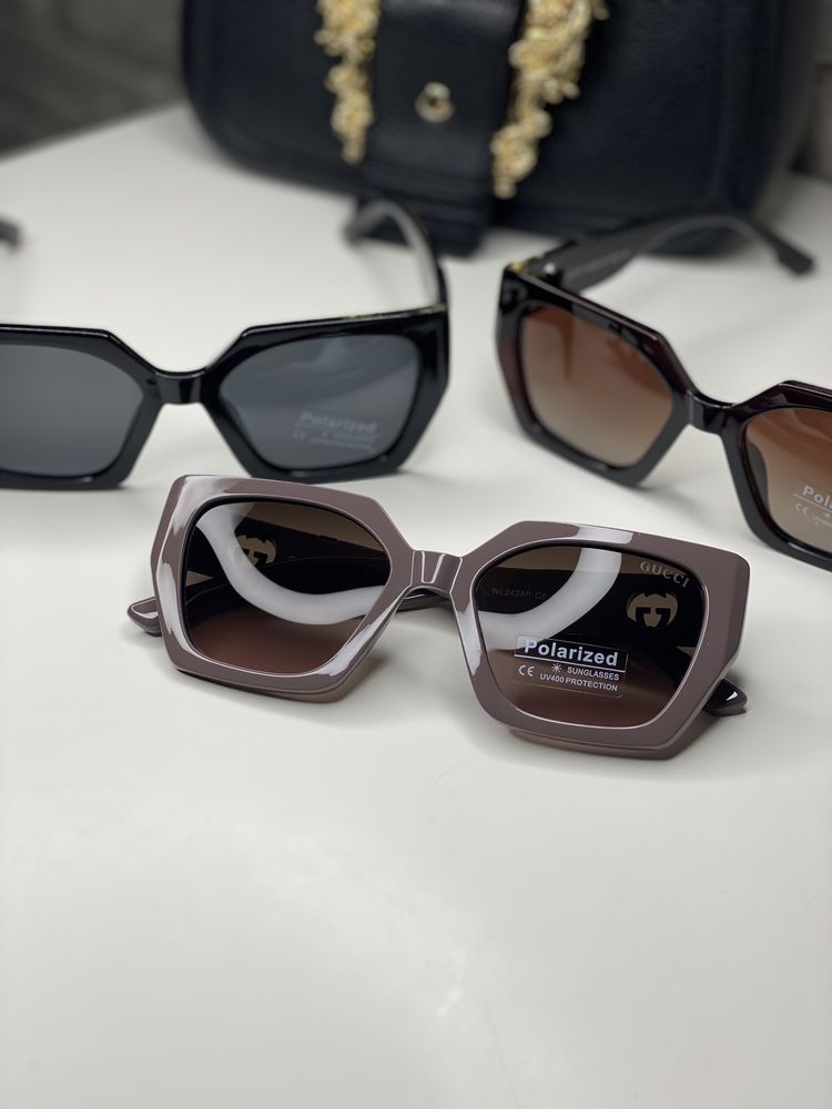Женские очки GUCCI Polarized черные с поляризацией кошачий глаз коричн