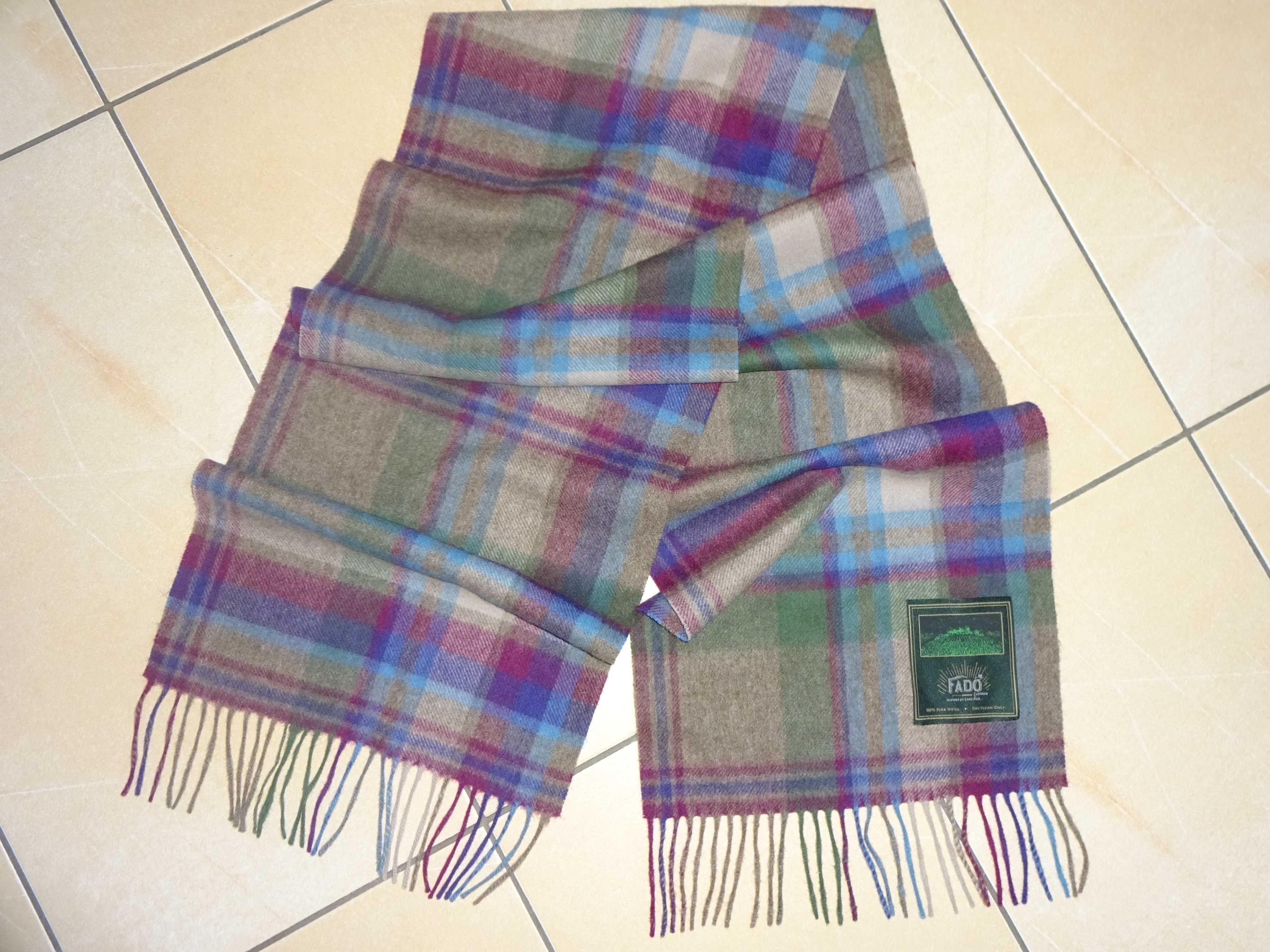 FADO Clothing 100% Pure Wool delikatny jak kaszmir szalik tartan