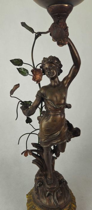 Wielka figuralna lampa naftowa majowe kwiaty Guillemin - Antyk Francja