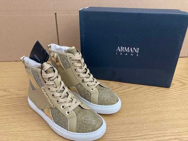 ARMANI JEANS stylowe damskie trampki złote NOWE OKAZJA