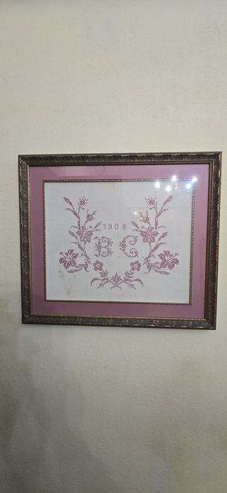 Quadro com pano em ponto de cruz 1908