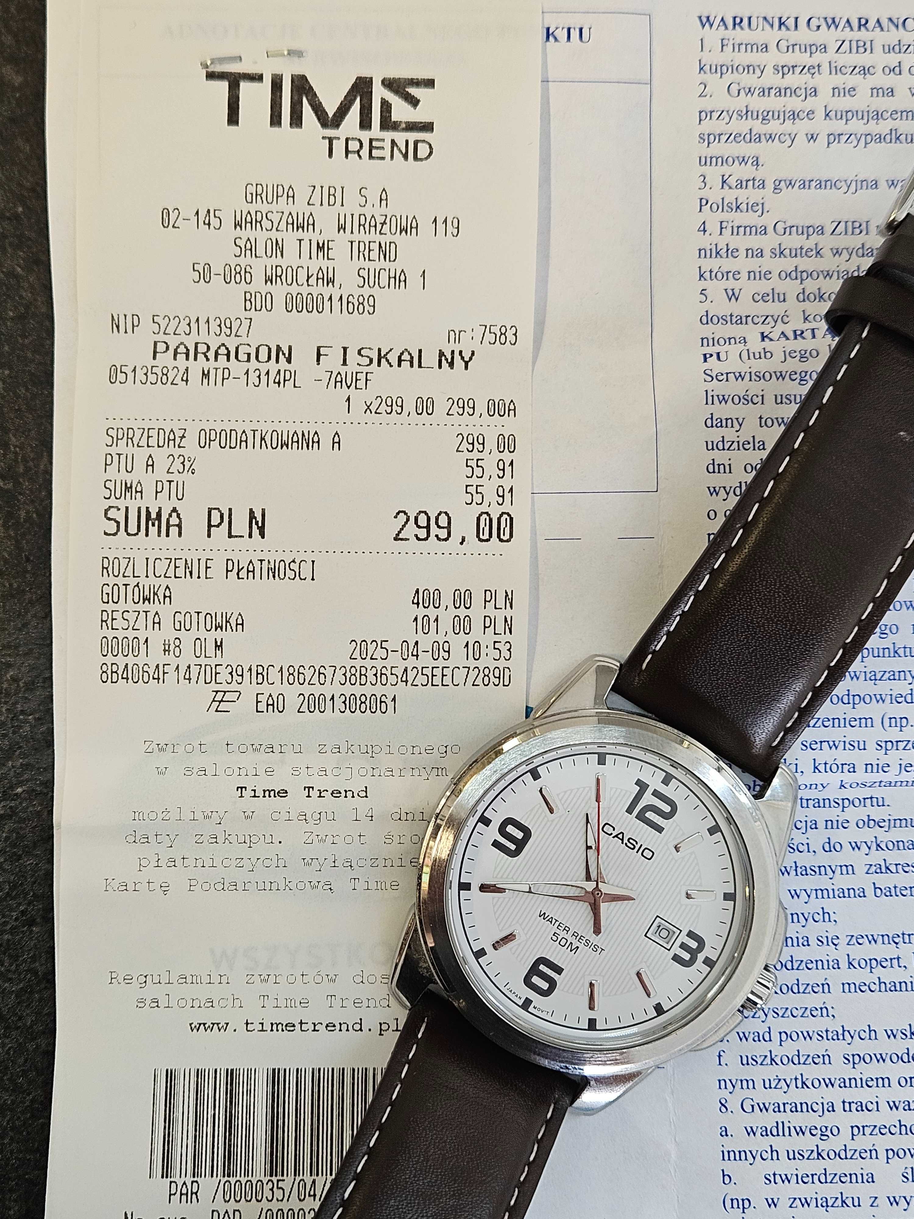 Elegancki i stylowy zegarek CASIO MTP-1314P Gwarancja