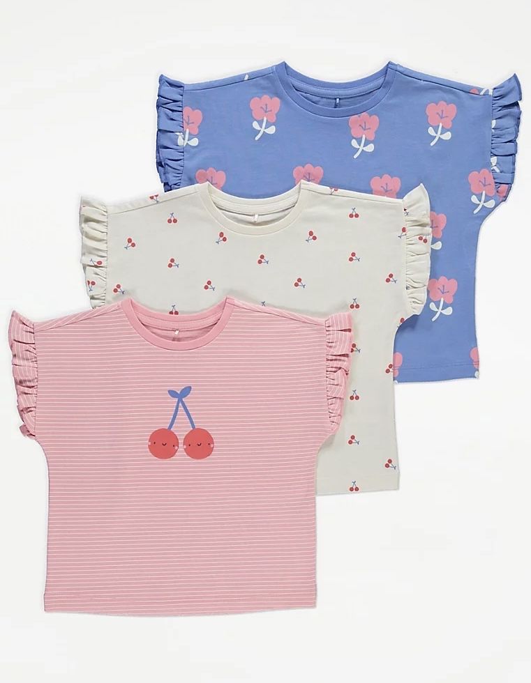 110-116 George zestaw 6pak koszulki z falbankami + legginsy kolarki UK