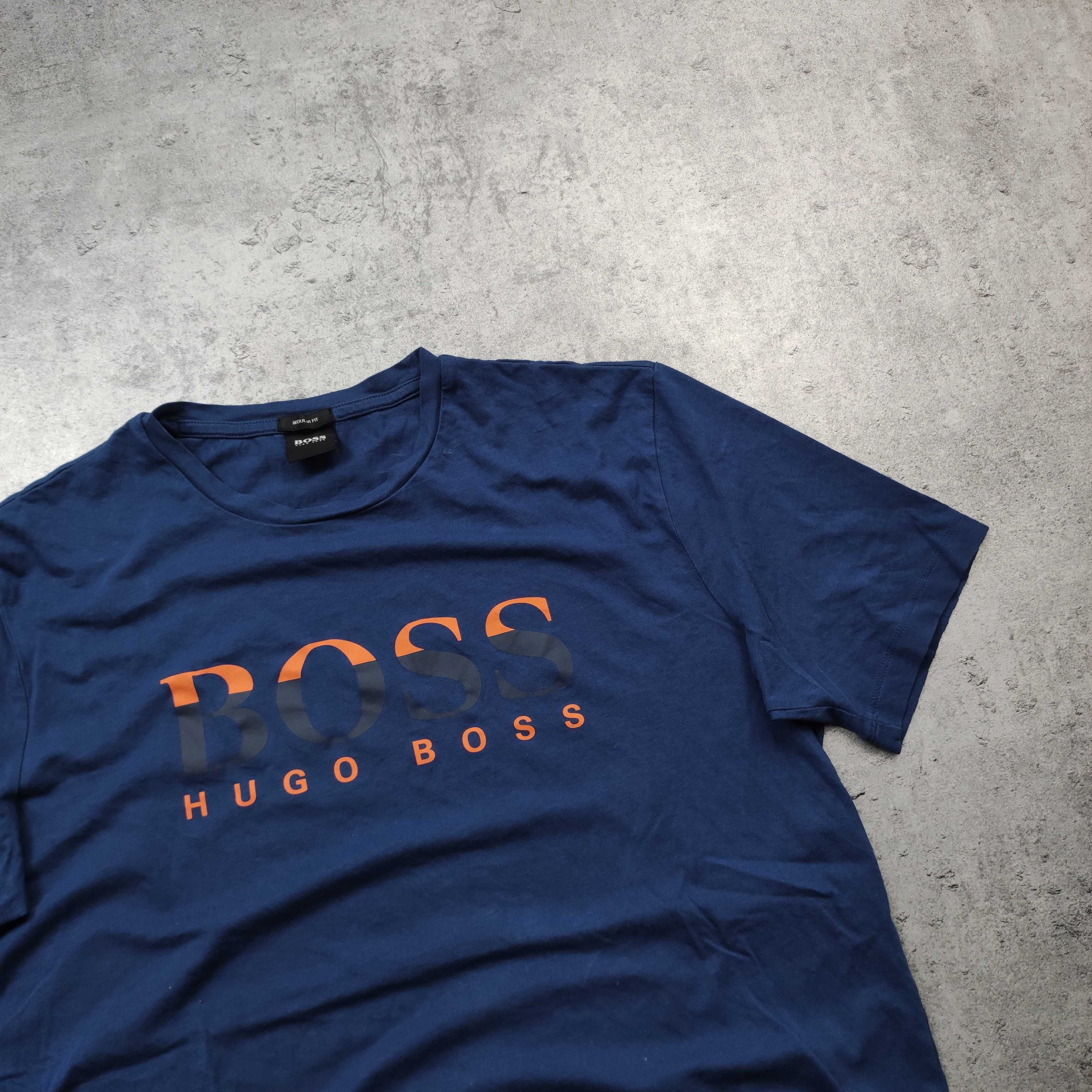 MĘSKA Koszulka Bawełna PREMIUM Hugo Boss Logo Nadruk Elegancka Orange