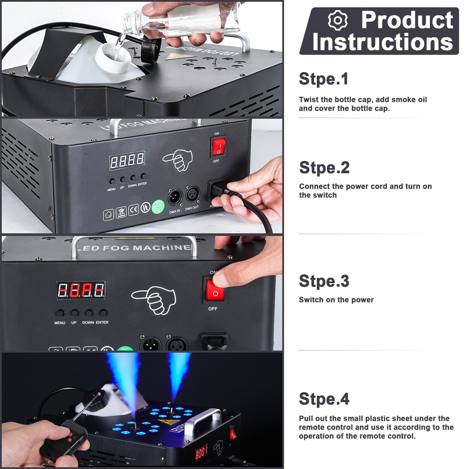 Máquina de fumo vertical com duas saídas e LED's