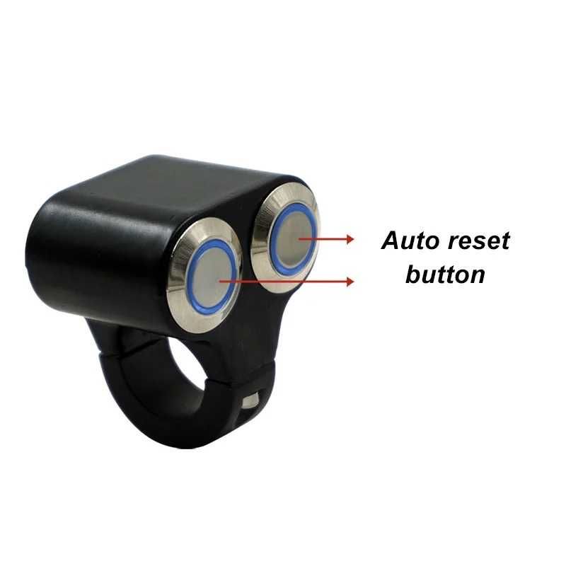 Comutador 2 botões auto reset luz azul ou vermelha 22 mm alumínio moto