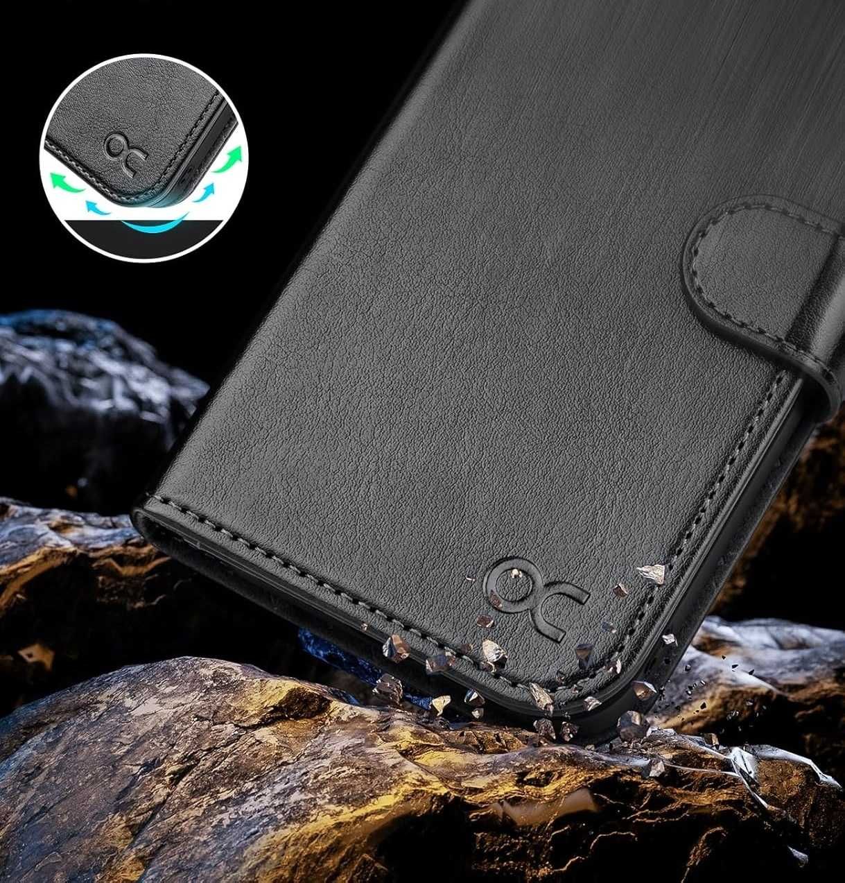 Ocase etui skórzane magsafe iPhone 15 z klapką portfel czarne  2w1
