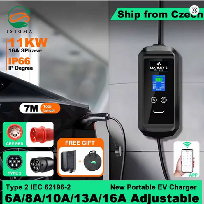 Carregador Portátil 11 kw - 16A - Sup. Parede - WI-FI e APP - 7 METROS