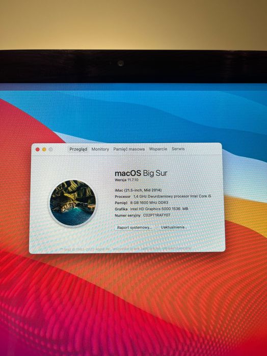 Apple iMac 21.5 Mid2014 i5/Intel 5000 1.5GB/8GB RAM/256GB SSD Klasa A-