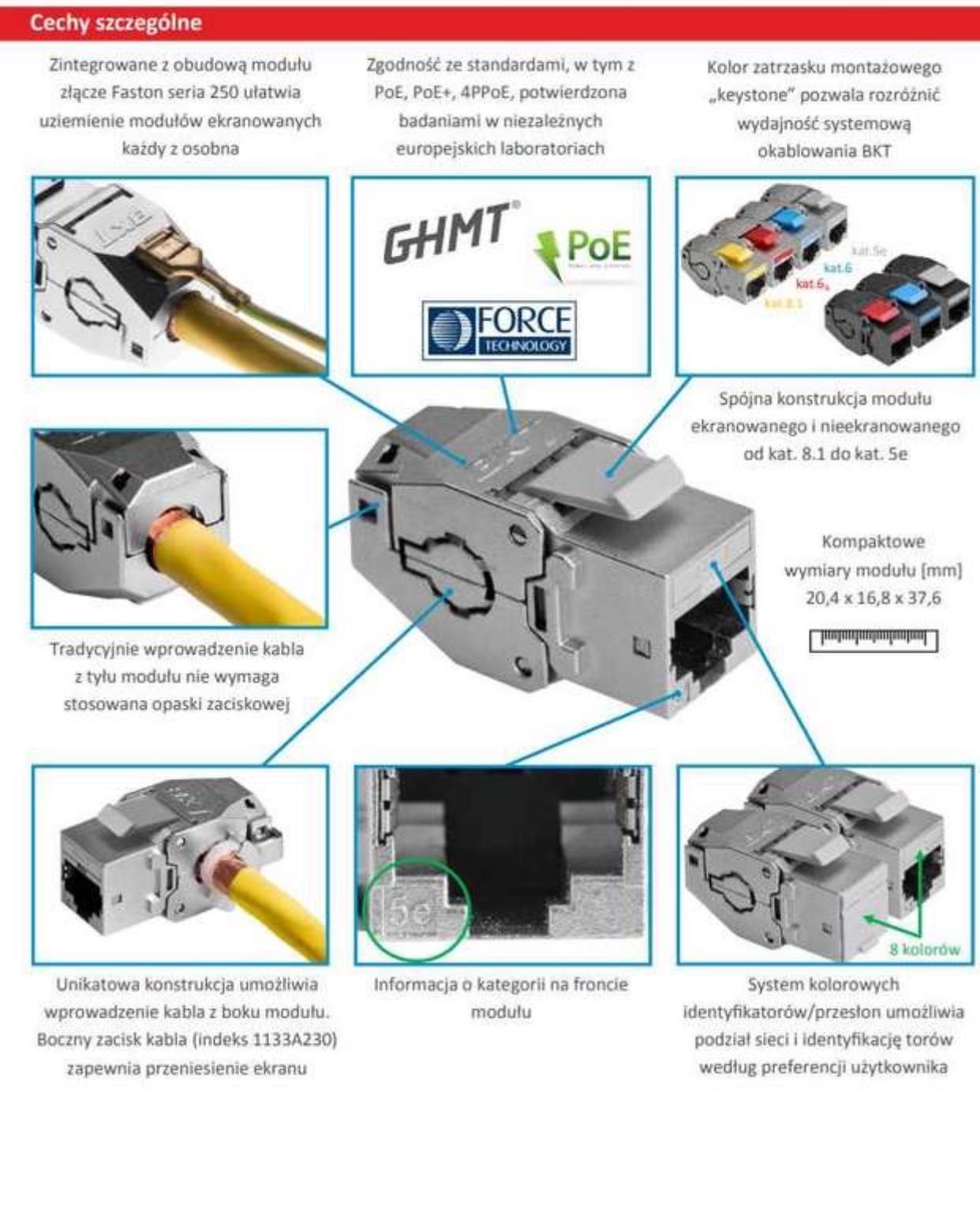 Moduł BKT RJ45 kat.5e, Ekranowany, Keystone, Beznarzędziowy