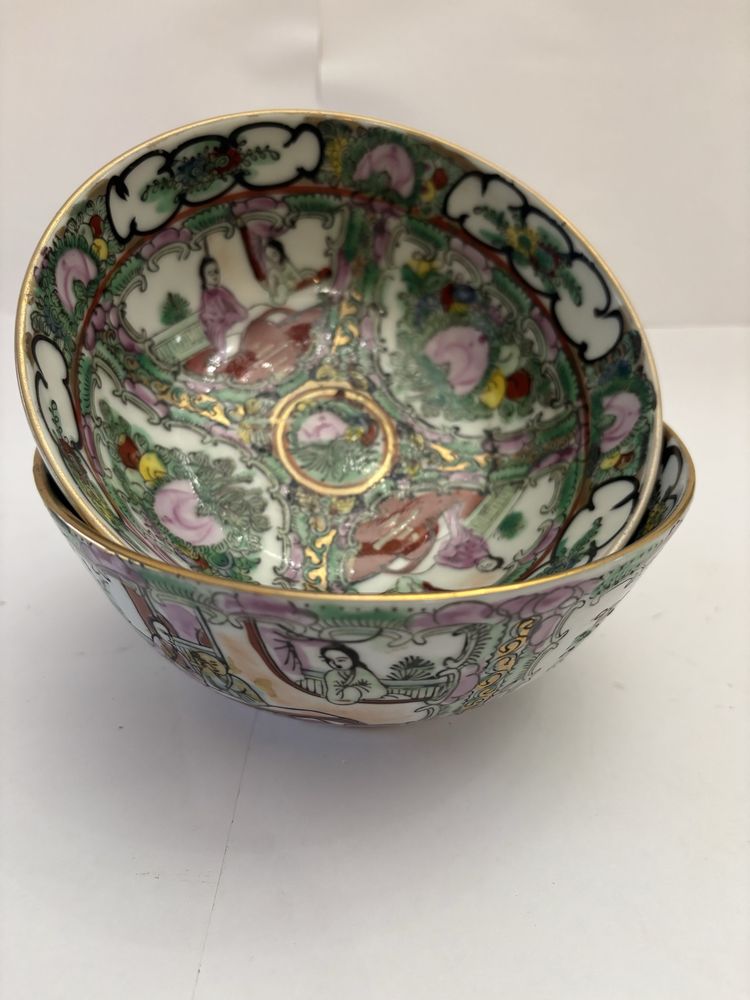 Par de Taças antigas em porcelana Chinesa Mandarim.
