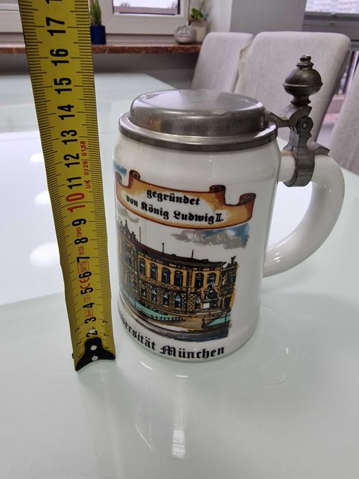 Unikalny ceramiczny kufel do piwa z cynową pokrywką