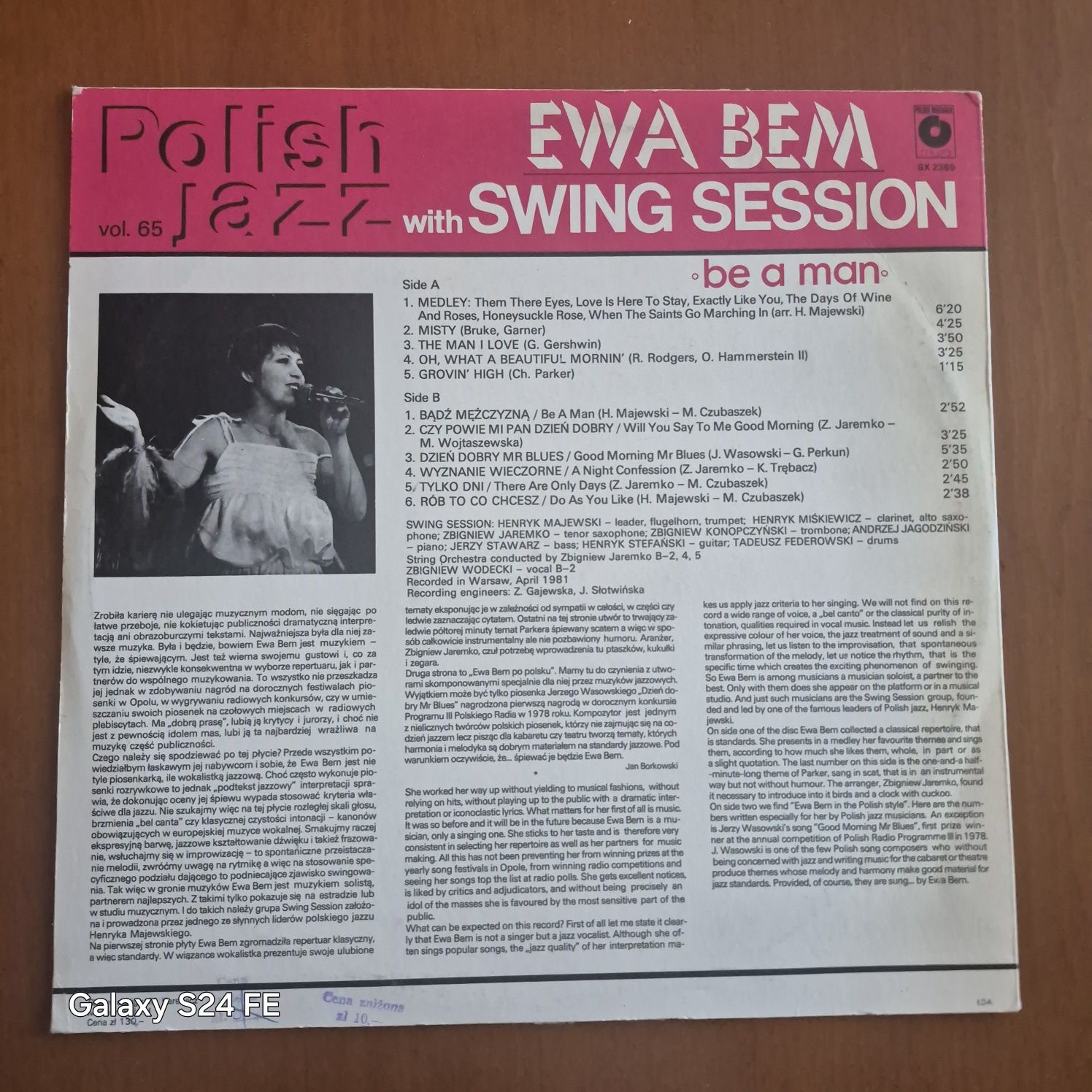 Płyta winylowa/Ewa Bem with Swing Session-Be a man/1982r/