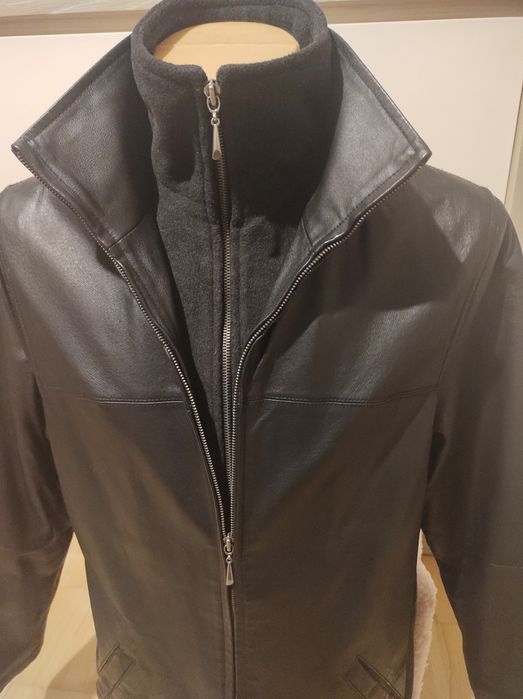 Tchibo kurtka skóra naturalna męska z dopinka czarna m/l zima wiosna