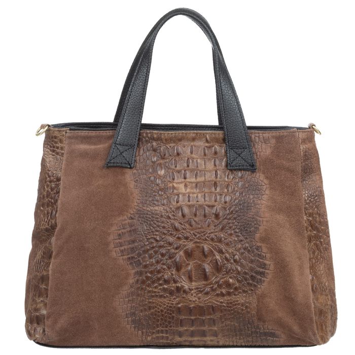 VERA PELLE torebka zamszowa shopper kroko z paskiem V543 granatowa