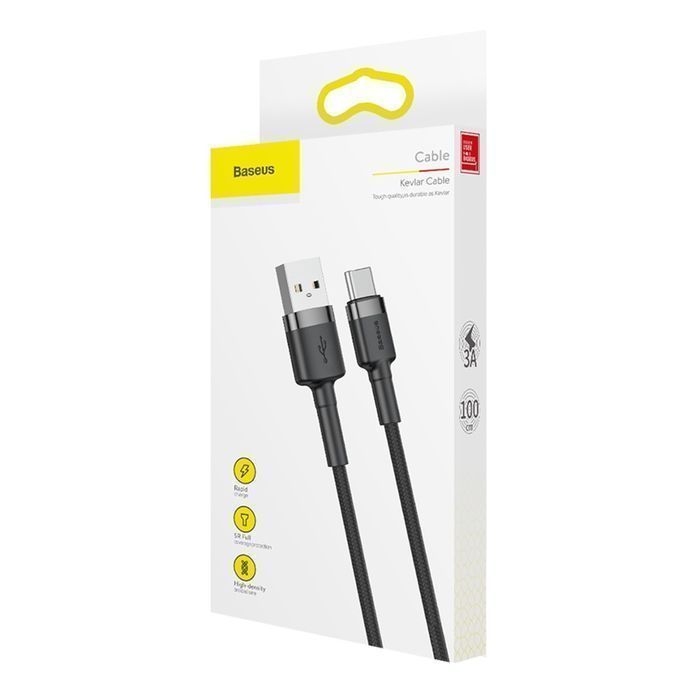 Baseus Cafule Kabel Nylonowy USB-C QC3.0 3A 1M - Czarno-Szary
