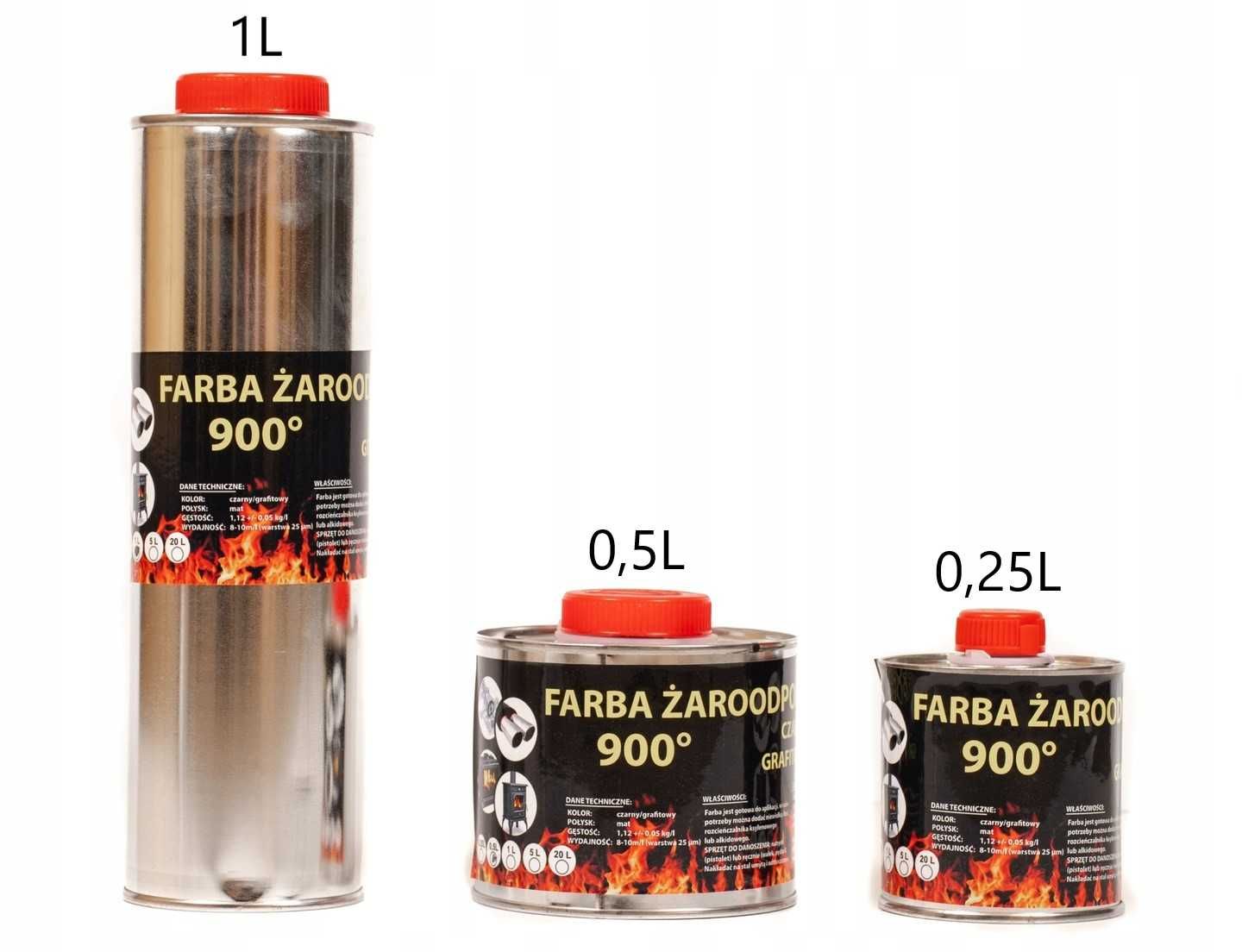 FARBA lakier ŻAROODPORNA do kominka pieca grilla Czarna Grafitowa